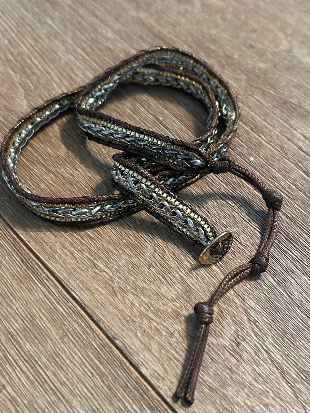 Braided Brown and Metallic women’s Wrap Bracelet. Never worn